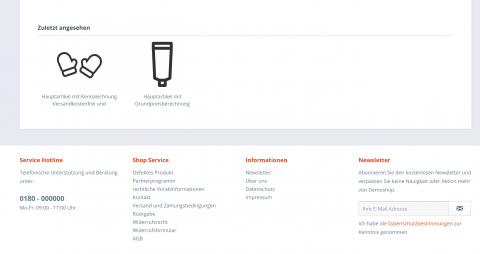 Screenshot eines Shopware Demo Shops - Bereich Produkte Zuletzt angesehen