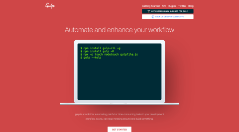 Screenshot der Website von gulp.js
